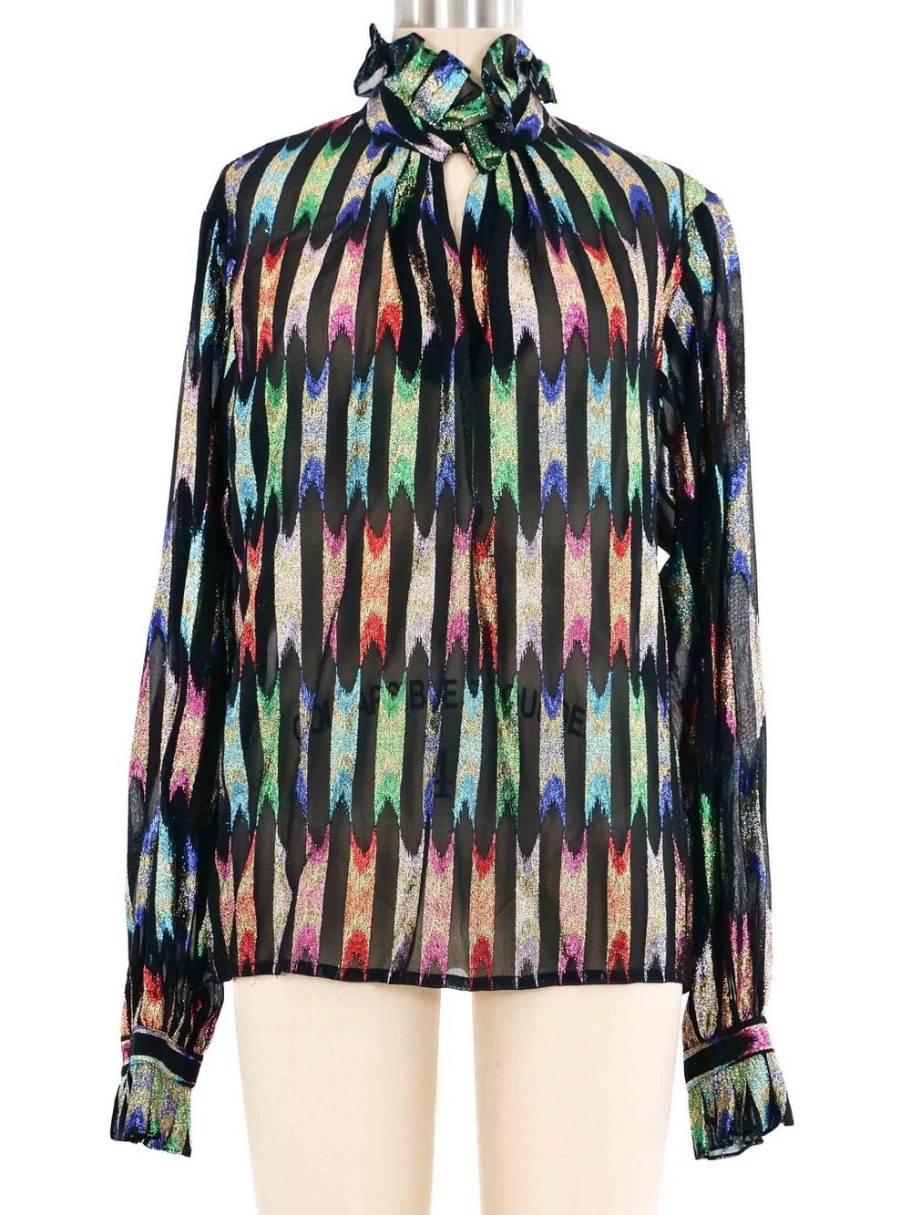 Vintage Lloyd Williams rainbow Metallic Long-Sleeve Ruffle neck blouse